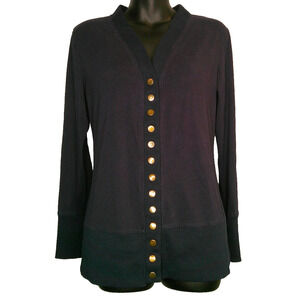 Qearal Navy Long Sleeve Button-down V-Neck Cardigan Gold Buttons Women's Medium
